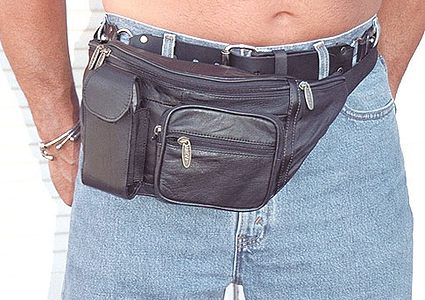leather fanny pack with jeans